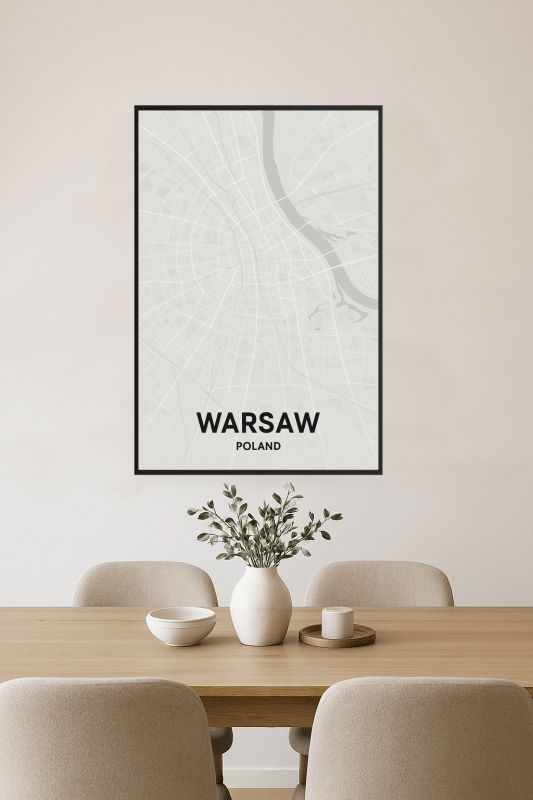 Plakat Artystyczny Mapy Warszawy - CasaNookDecor