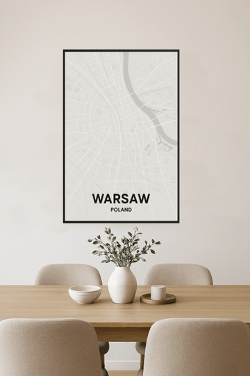 Plakat Artystyczny Mapy Warszawy - CasaNookDecor