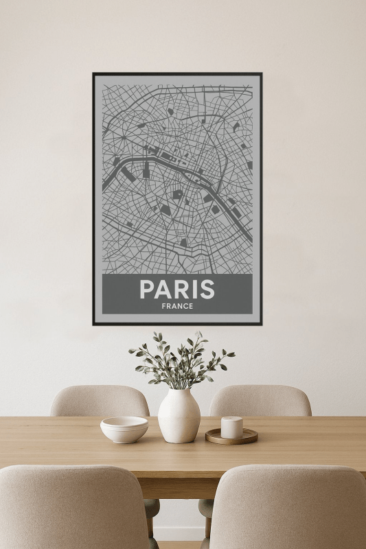 Plakat Sztuki Mapy Paryża - CasaNookDecor