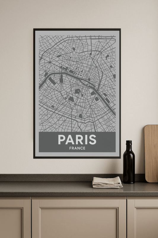 Plakat Sztuki Mapy Paryża - CasaNookDecor