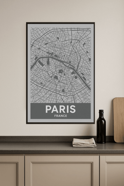 Plakat Sztuki Mapy Paryża - CasaNookDecor