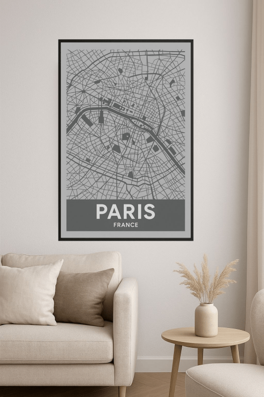 Plakat Sztuki Mapy Paryża - CasaNookDecor