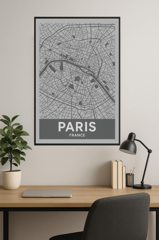 Plakat Sztuki Mapy Paryża - CasaNookDecor