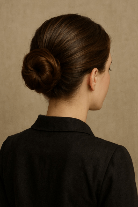 Portret Eleganckiej Kobiety z Kokiem - CasaNookDecor