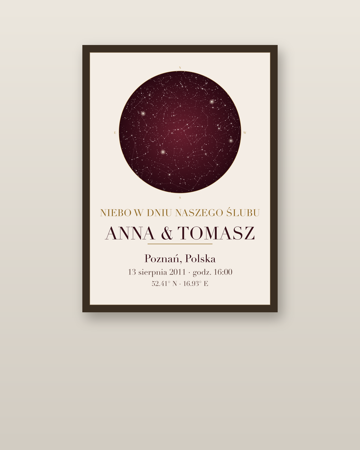 Mapa Nieba na rocznicę ślubu w ramie na ścianie, personalizowany plakat z gwiazdami – plakat na ścianę