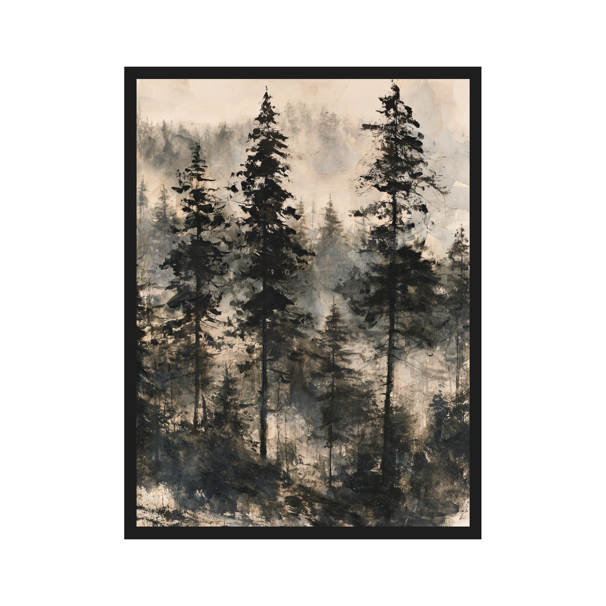 Misty Forest Ink I art print in a black frame