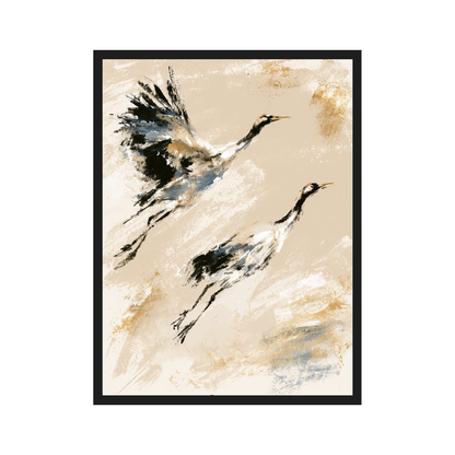 Japanese Cranes I art print in a black frame
