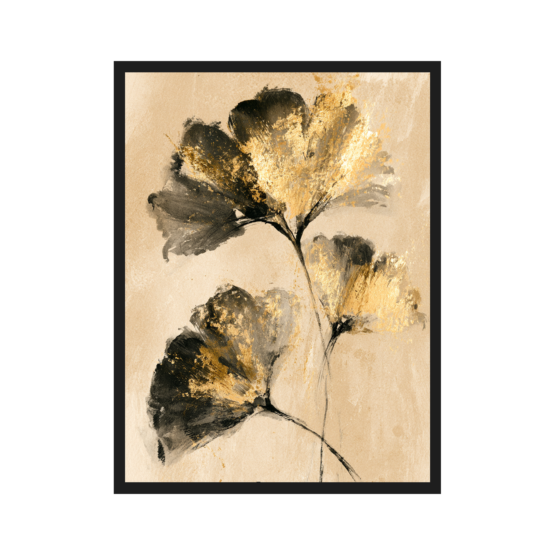 Golden Ginkgo I art print in a black frame