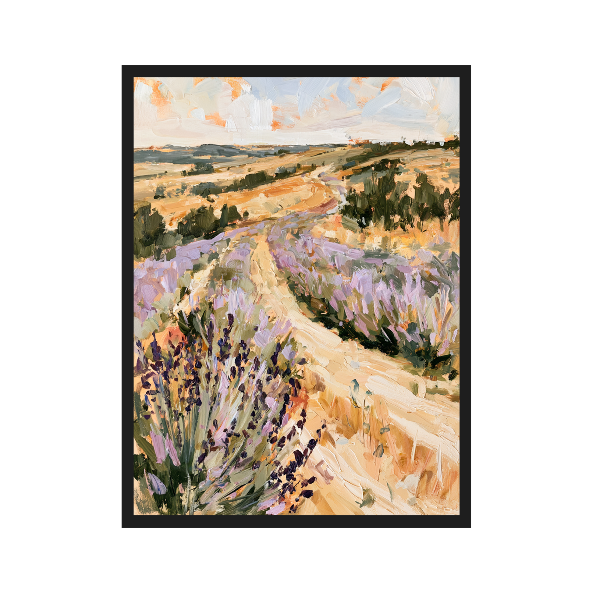 Lavender Fields I art print in a black frame