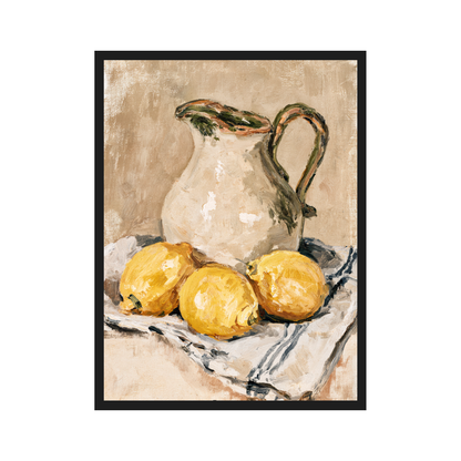 Linen Still Life I art print in a black frame