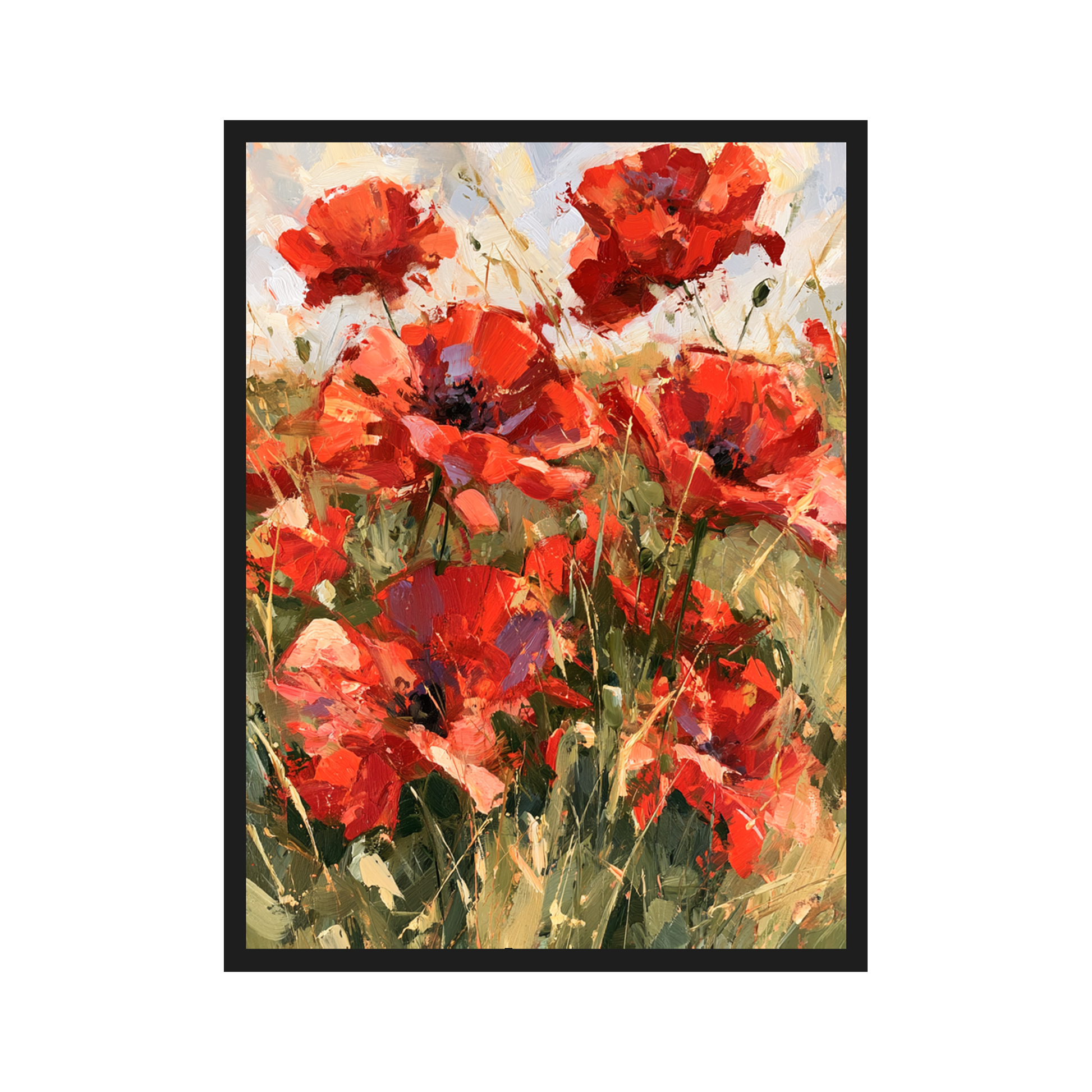 Wild Poppies I art print in a black frame