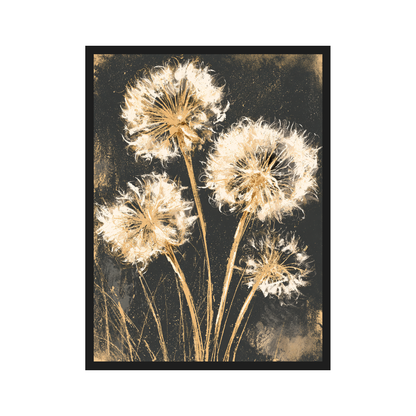 Golden Dandelions I art print in a black frame