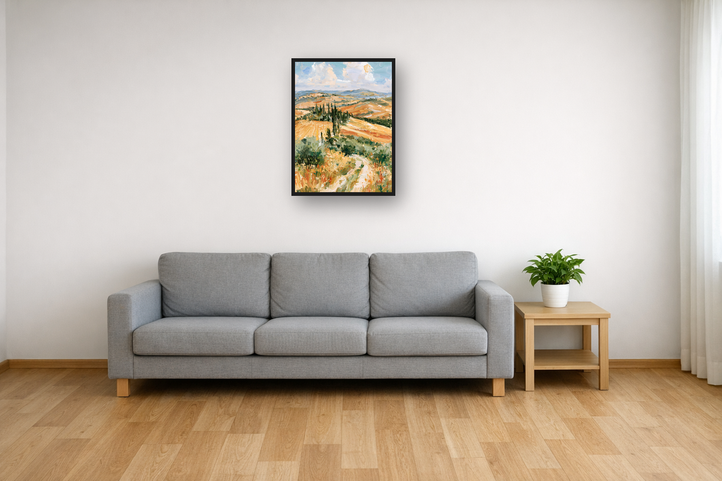 Tuscan Cypress I framed poster in a living room – plakat na ścianę
