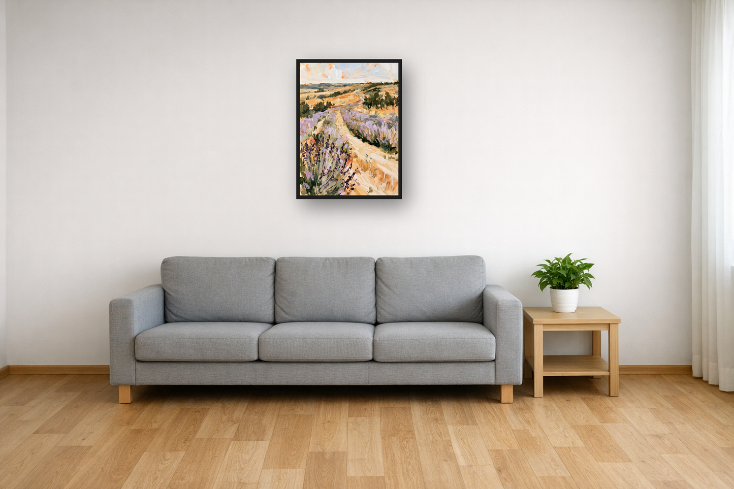 Lavender Fields I framed poster in a living room – plakat na ścianę
