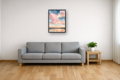 Powder Clouds I framed poster in a living room