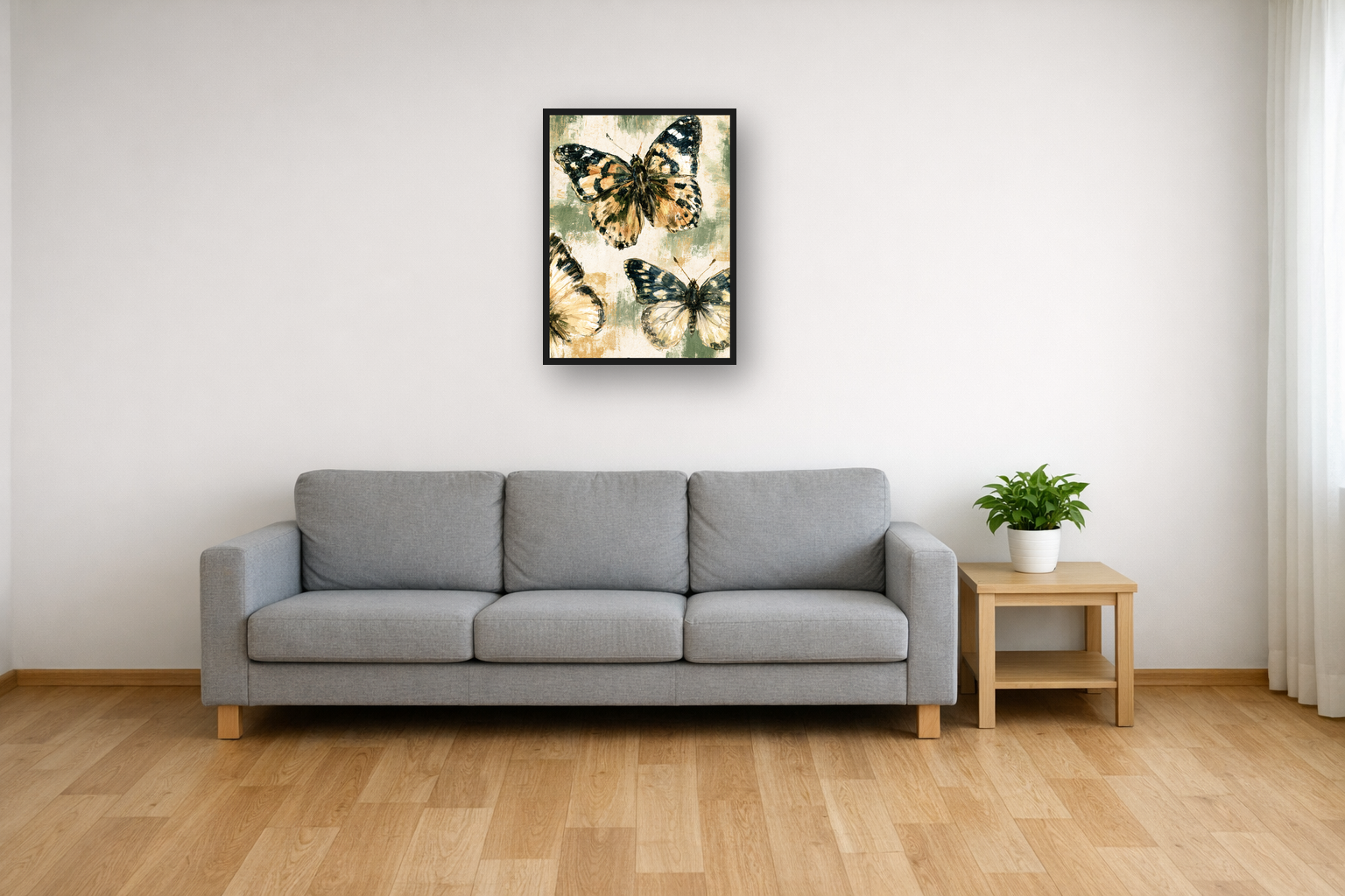 Vintage Butterflies I framed poster in a living room