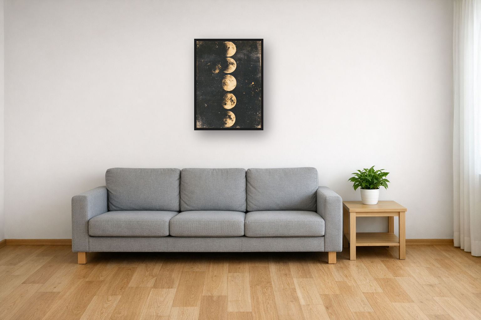Moon Phases I framed poster in a living room