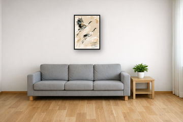 Japanese Cranes I framed poster in a living room – plakat na ścianę