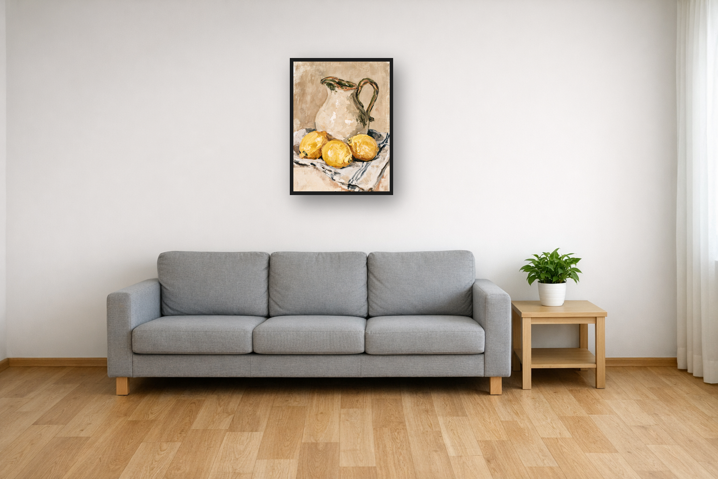 Linen Still Life I framed poster in a living room – plakat na ścianę