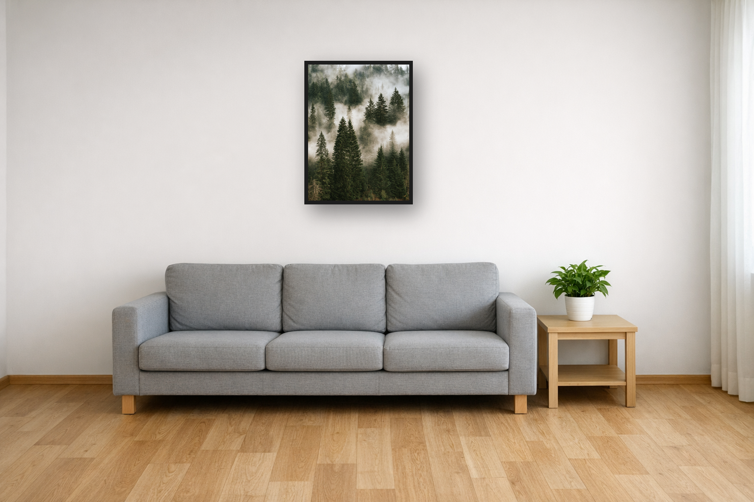 Nordic Forest I framed poster in a living room