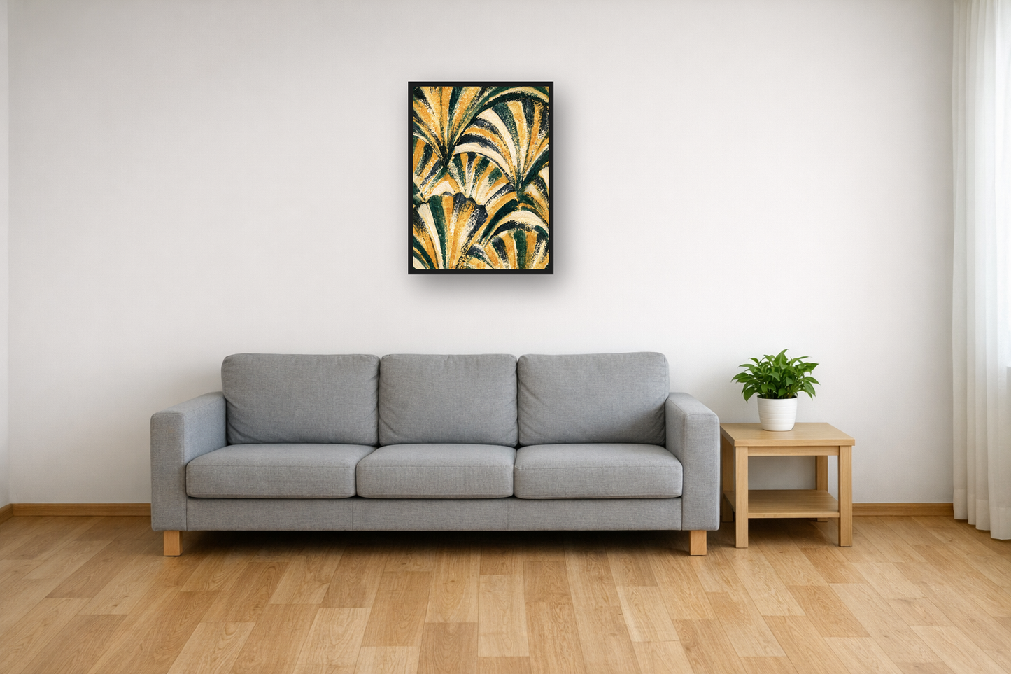 Art Deco Waves I framed poster in a living room – plakat na ścianę