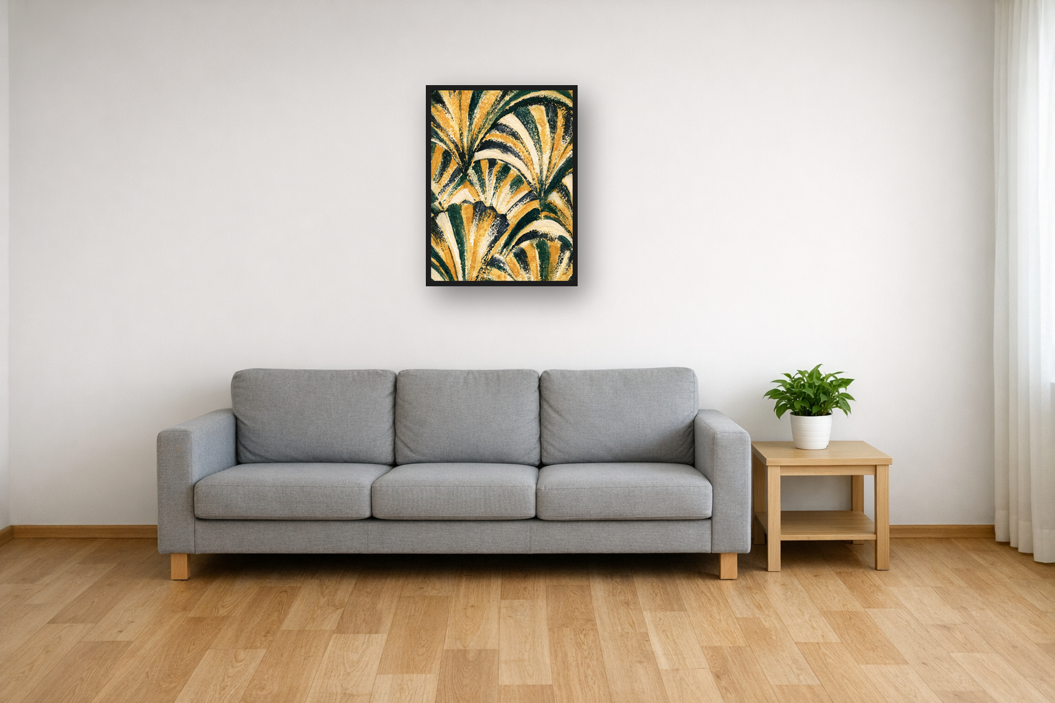 Art Deco Waves I framed poster in a living room