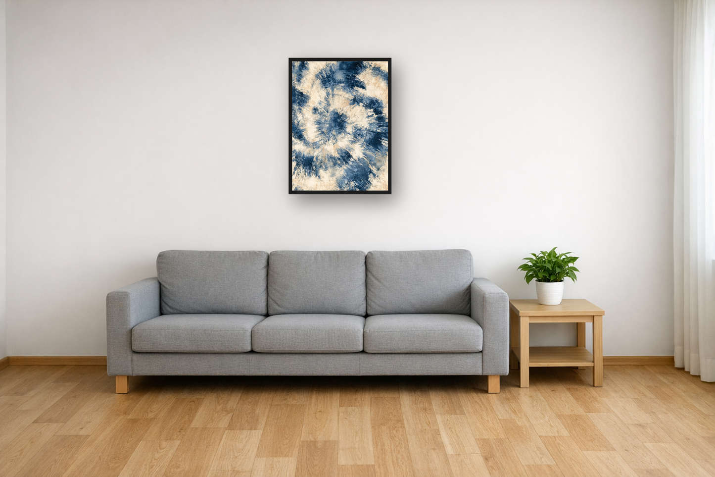 Indigo Batik I framed poster in a living room – plakat na ścianę