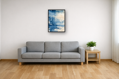 Indigo Wash I framed poster in a living room