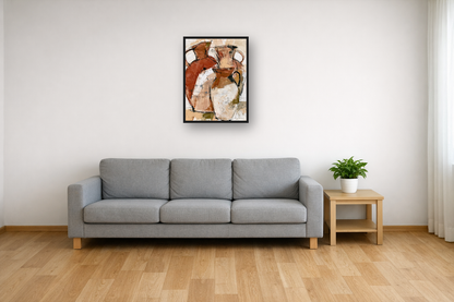 Terracotta Vessels I framed poster in a living room