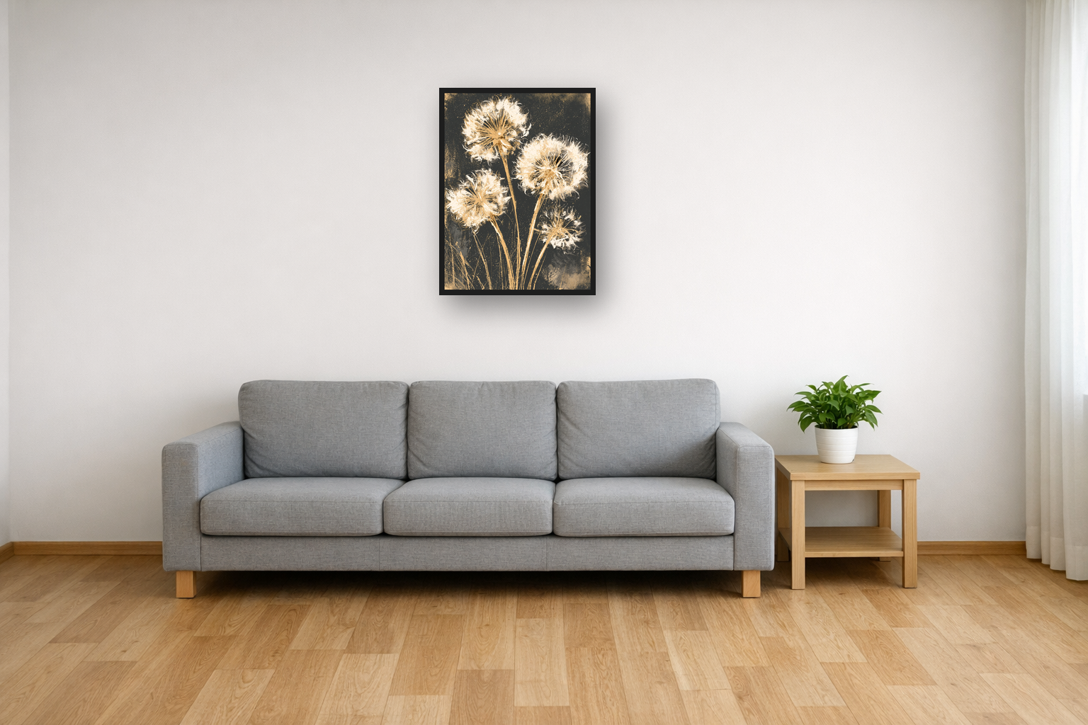 Golden Dandelions I framed poster in a living room
