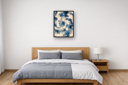 Indigo Batik I framed poster in a bedroom
