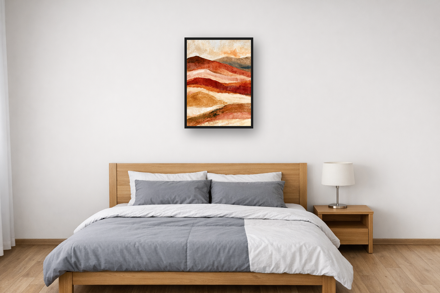 Desert Hills I framed poster in a bedroom – plakat na ścianę