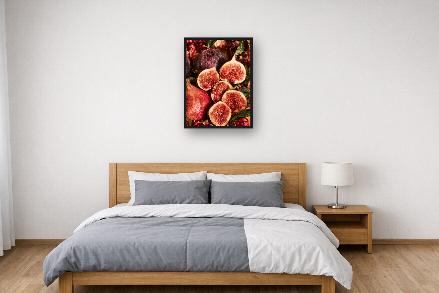 Figs and Pomegranates I framed poster in a bedroom