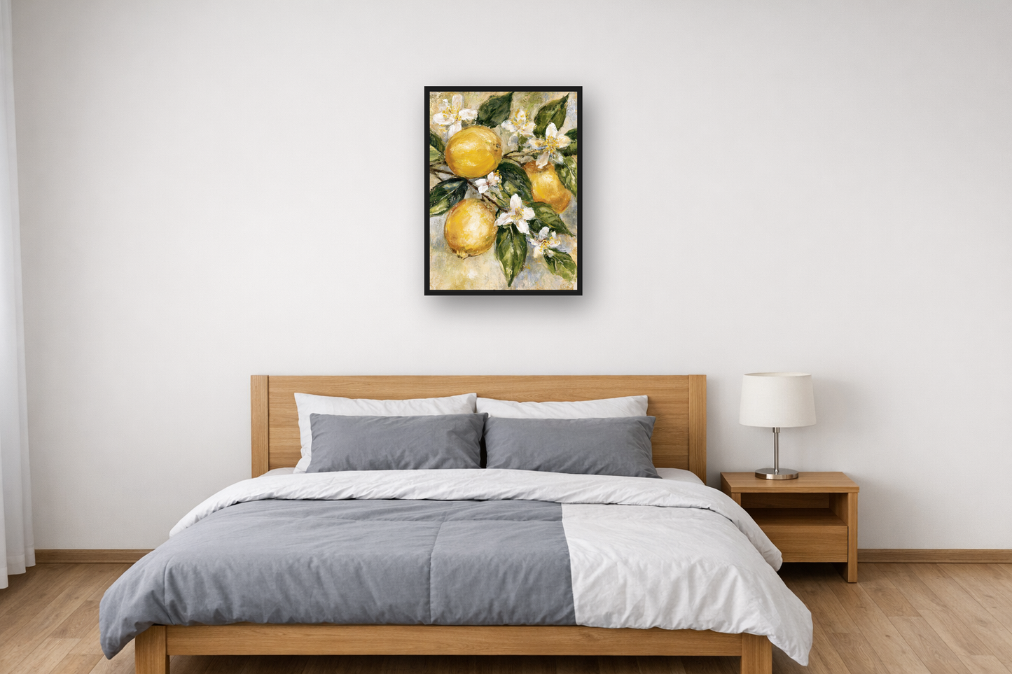 Lemon Branch I framed poster in a bedroom – plakat na ścianę