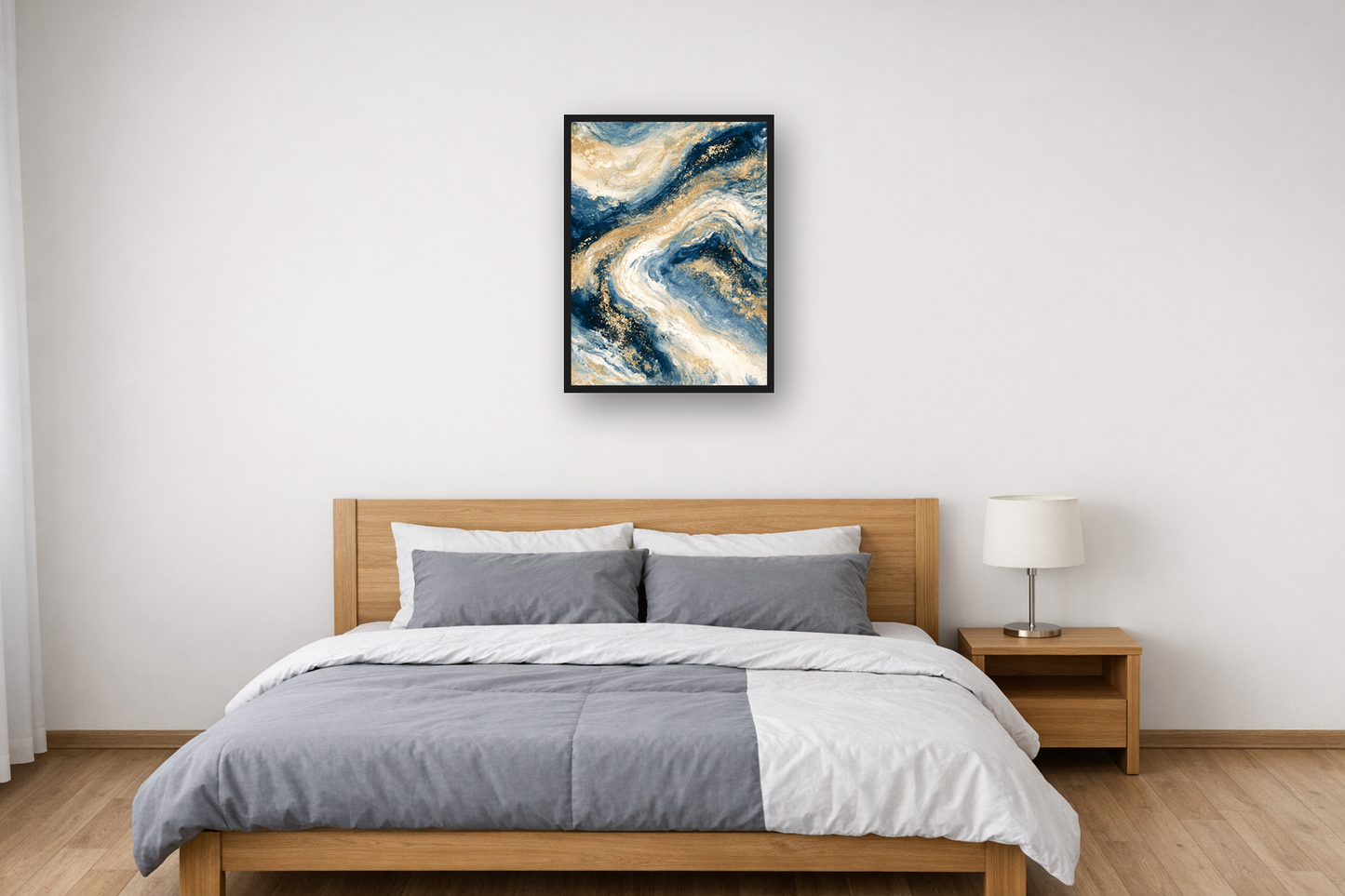 Ink Marble I framed poster in a bedroom – plakat na ścianę