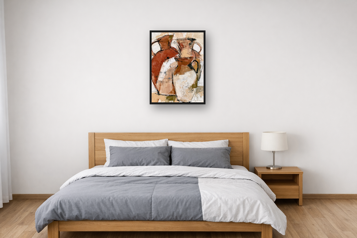 Terracotta Vessels I framed poster in a bedroom – plakat na ścianę