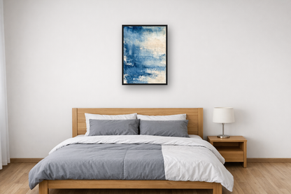 Indigo Wash I framed poster in a bedroom