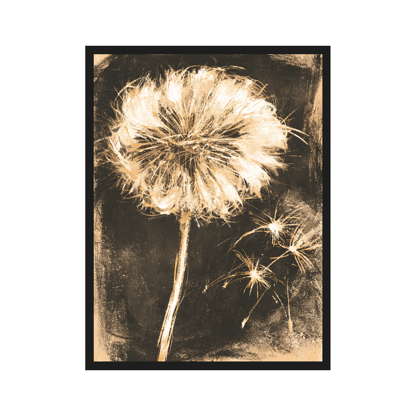 Golden Dandelions II art print in a black frame – plakat na ścianę