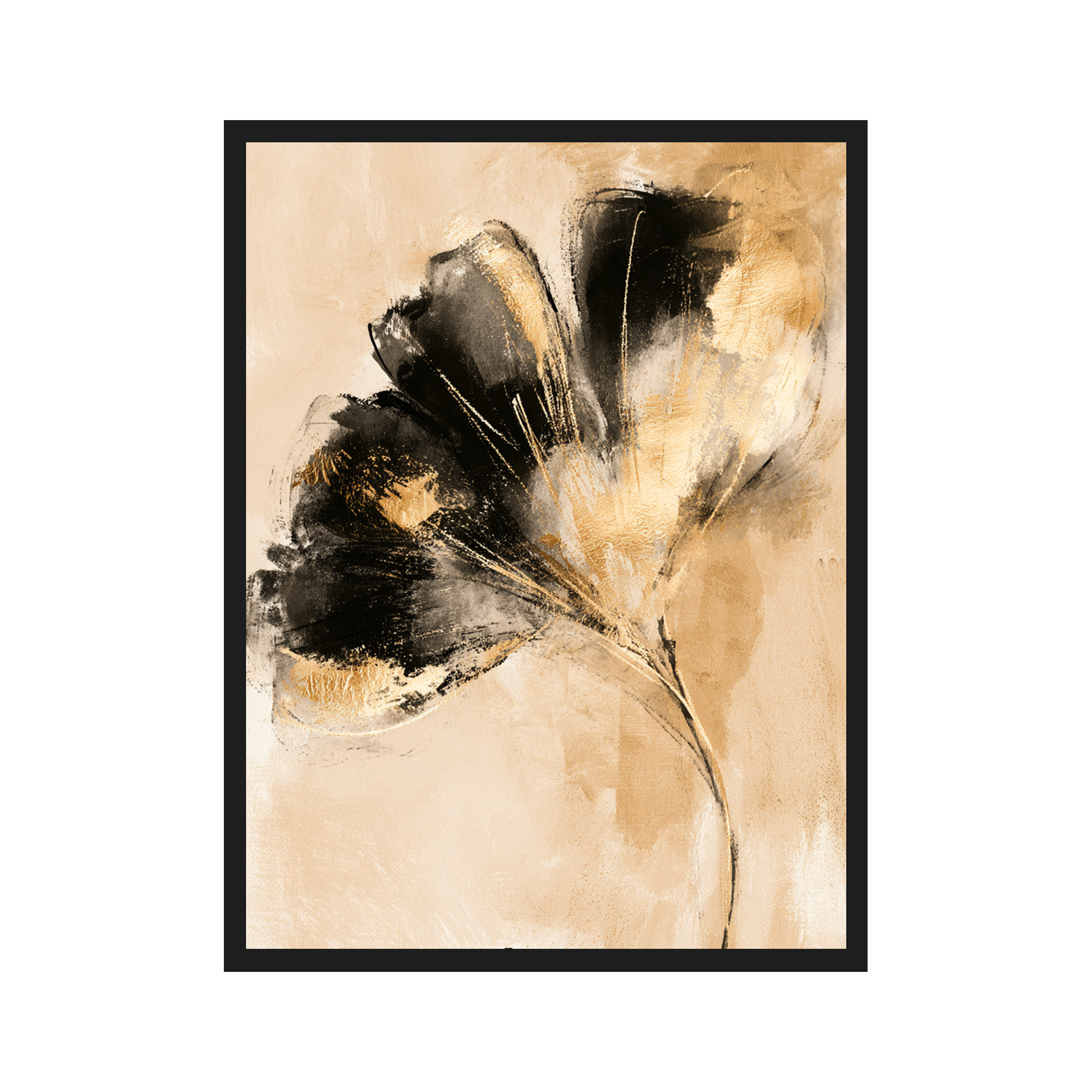 Golden Ginkgo II art print in a black frame