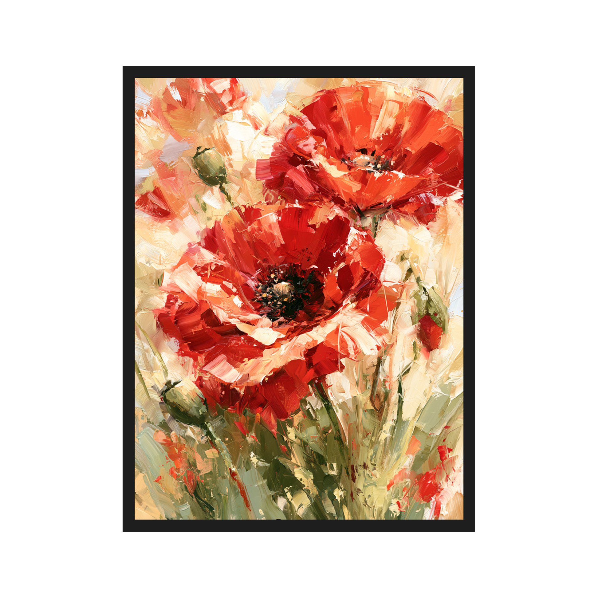 Wild Poppies II art print in a black frame