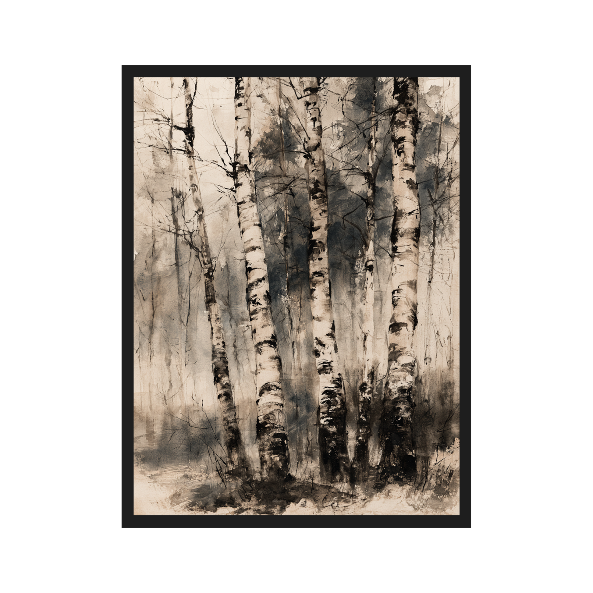 Misty Forest Ink II art print in a black frame