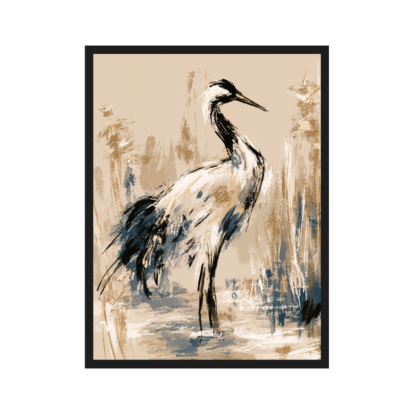 Japanese Cranes II art print in a black frame – plakat na ścianę