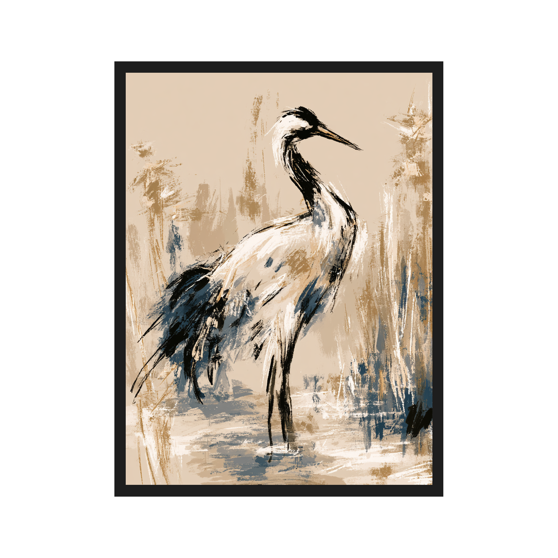 Japanese Cranes II art print in a black frame