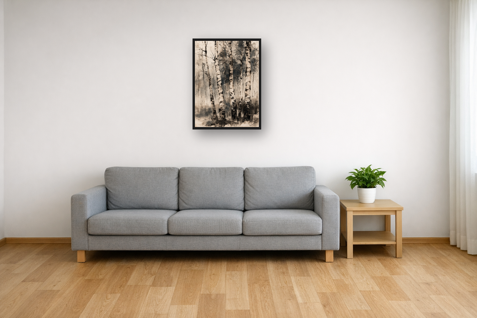 Misty Forest Ink II framed poster in a living room