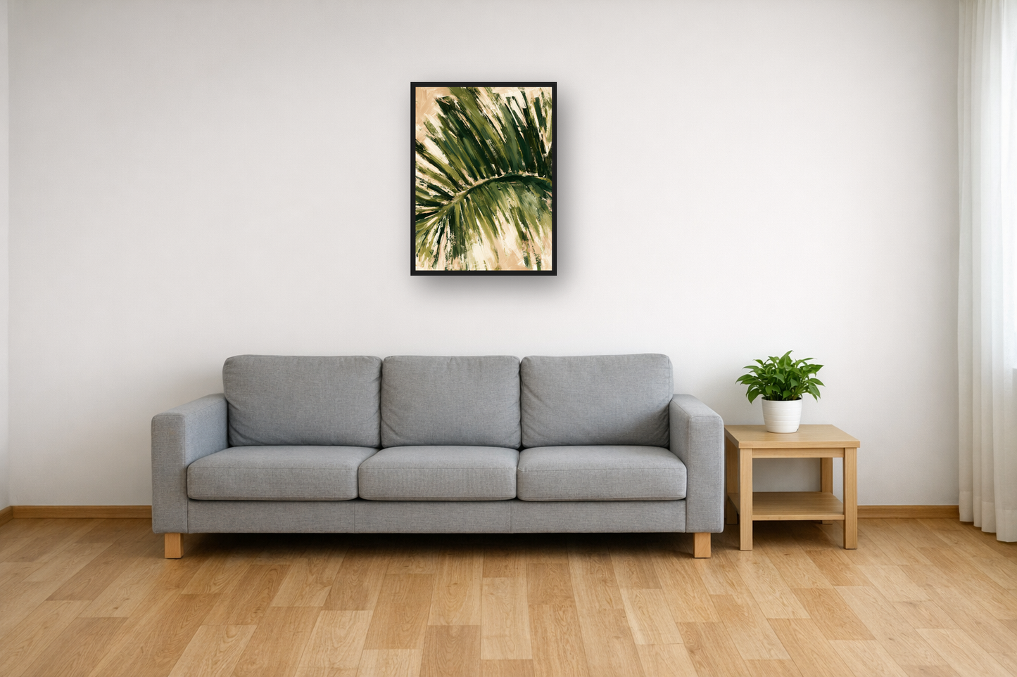 Palm Leaf II framed poster in a living room – plakat na ścianę