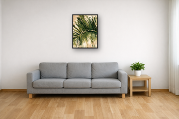 Palm Leaf II framed poster in a living room – plakat na ścianę