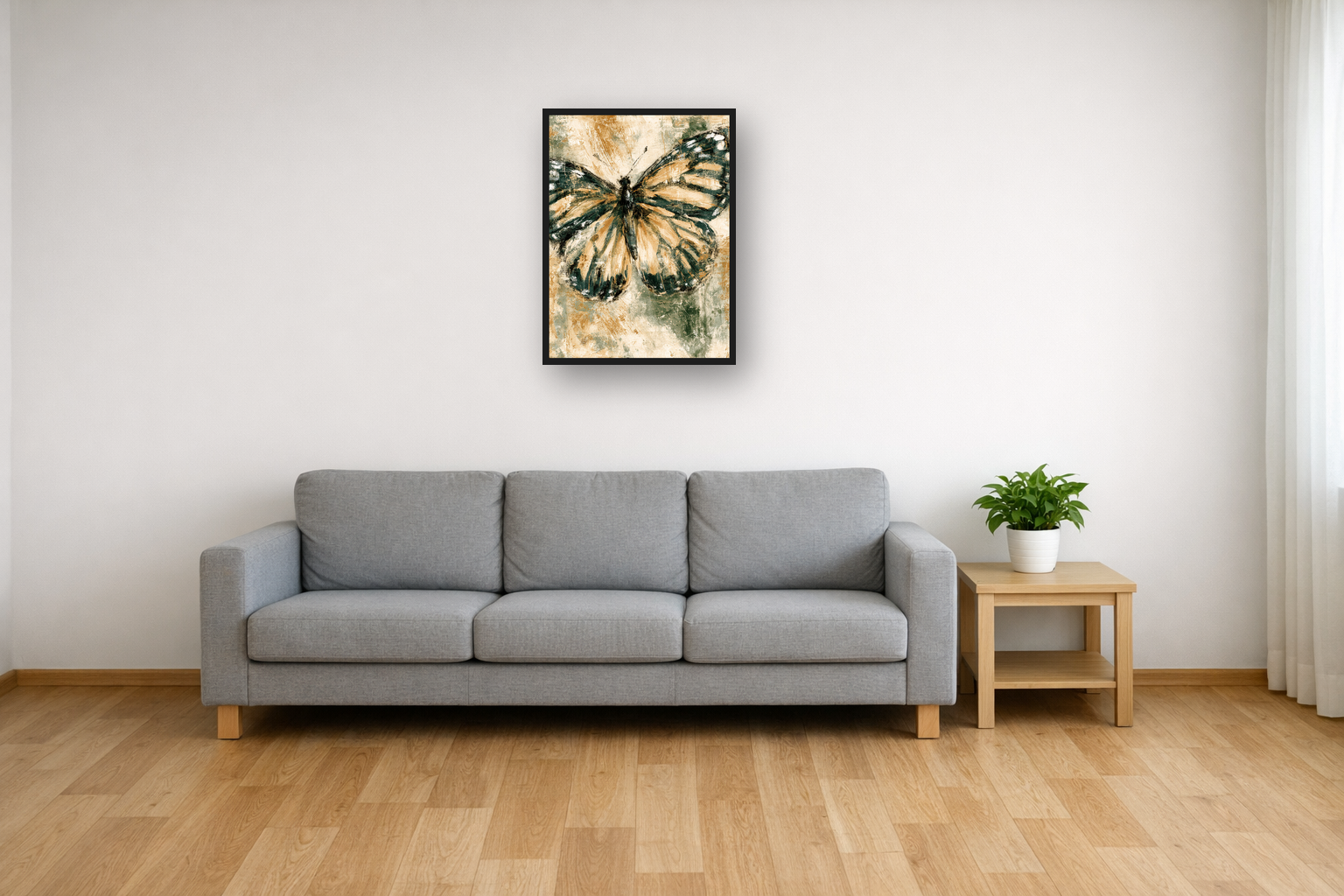 Vintage Butterflies II framed poster in a living room