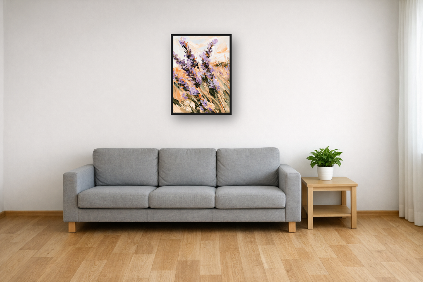 Lavender Fields II framed poster in a living room – plakat na ścianę