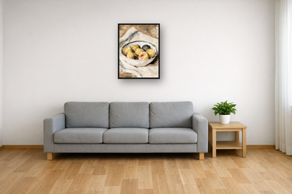 Linen Still Life II framed poster in a living room