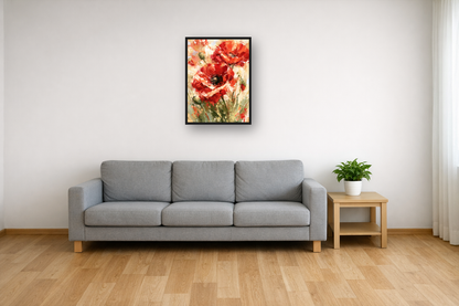 Wild Poppies II framed poster in a living room